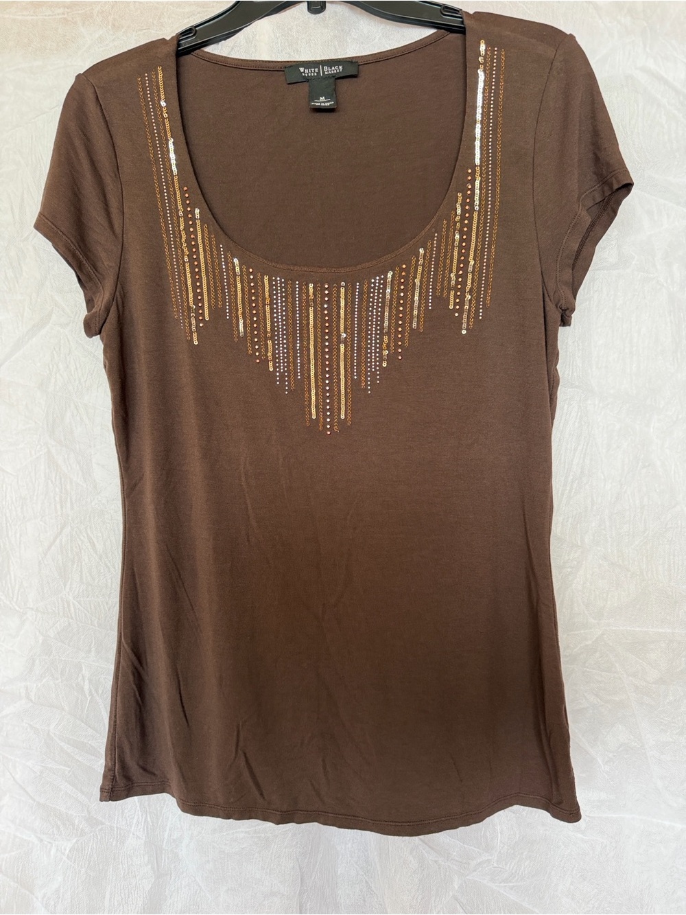 White House Black Market Short-Sleeve Scoop Neck Top with Gold & Silver Accents